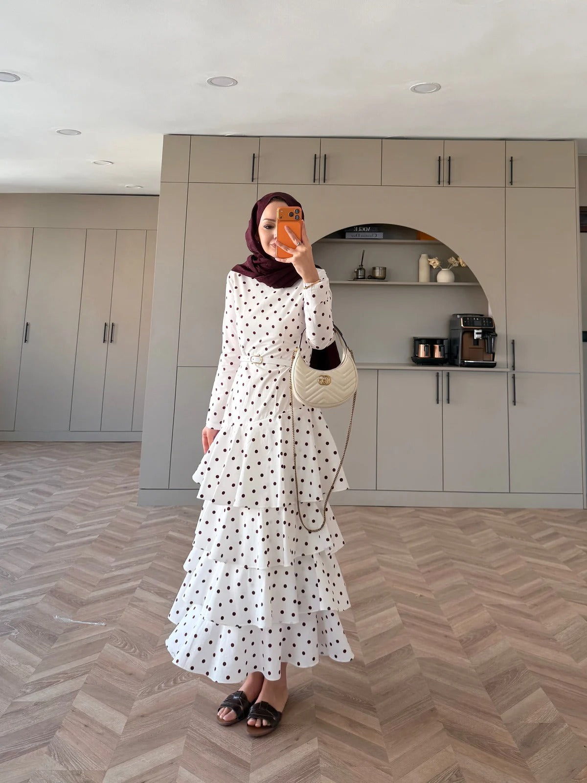 Burgundy Polka Dot Side-Tie Poplin Maxi Dress - White