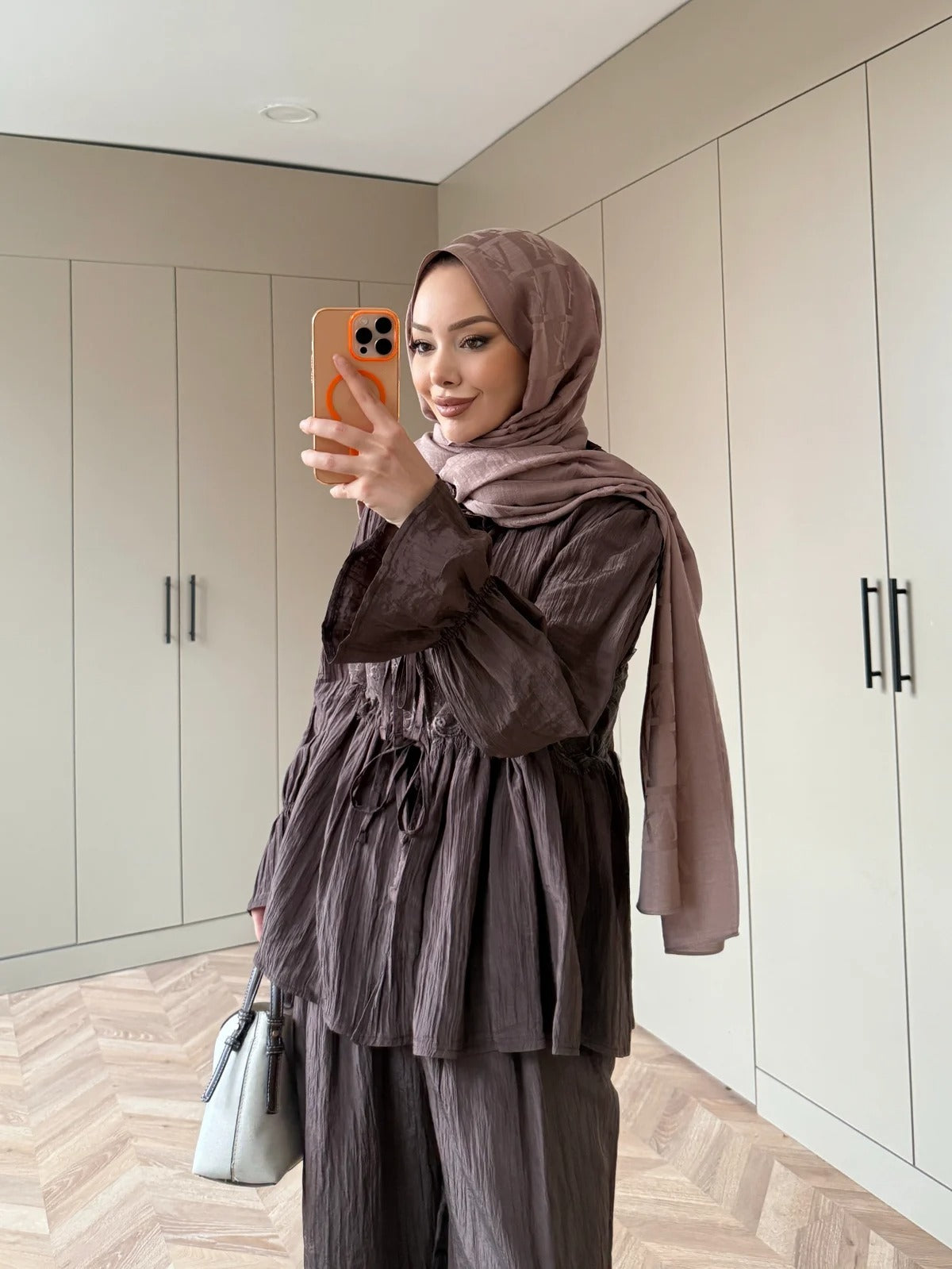 Nada Lace Detail Two-Piece Set – Brown