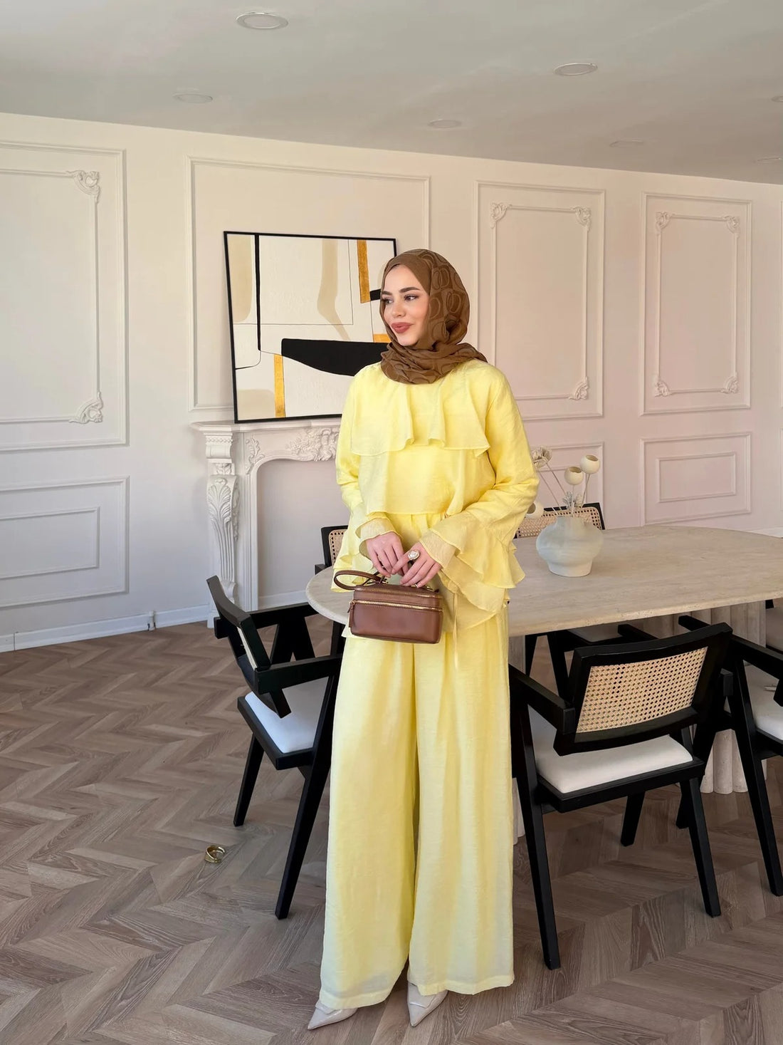 Tiered Tulle Trouser Set in Yellow