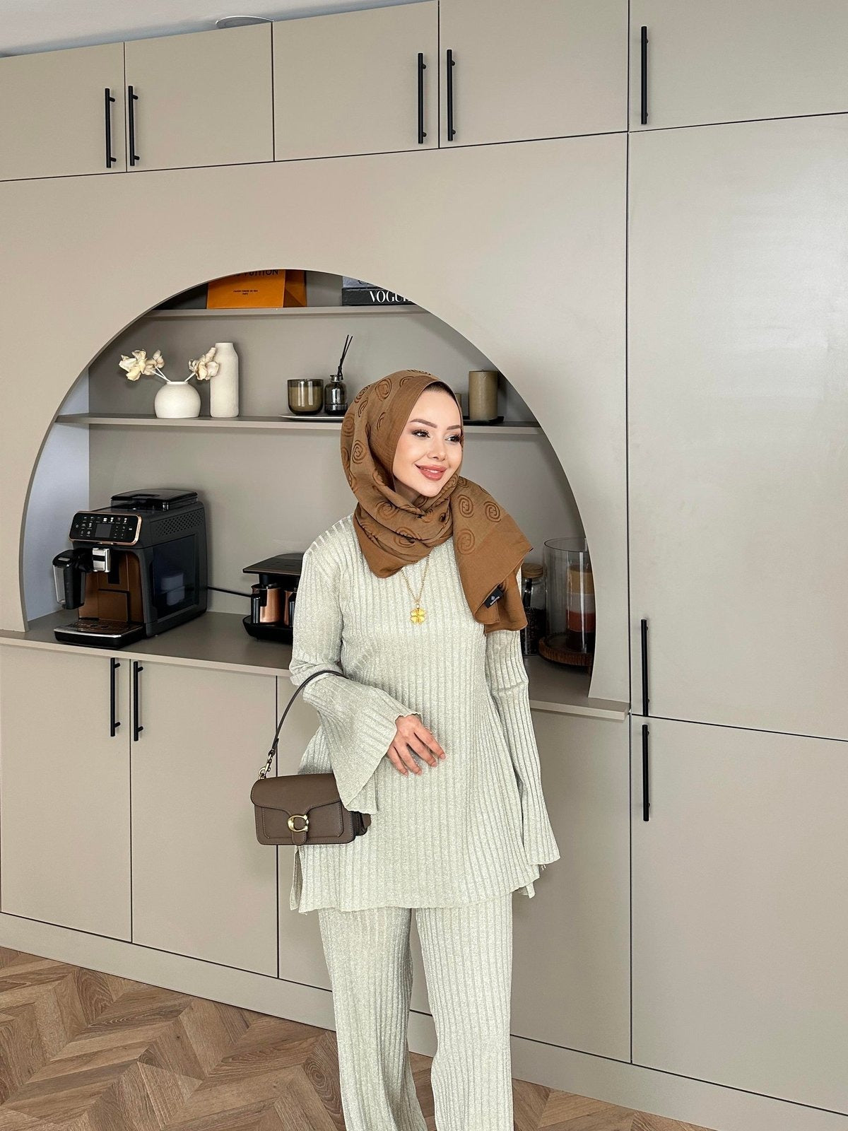 Sally Shimmer Knit Two-Piece Set – Beige