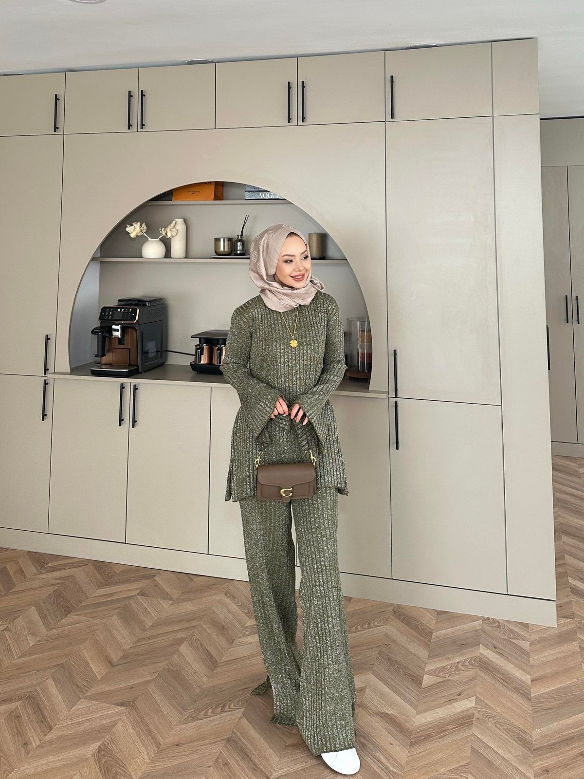 Sally Shimmer Knit Two-Piece Set - Khaki