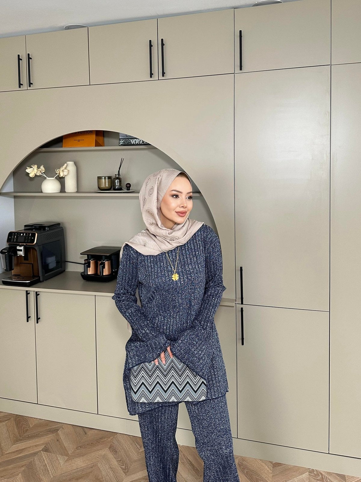 Sally Shimmer Knit Two-Piece Set – Navy Blue