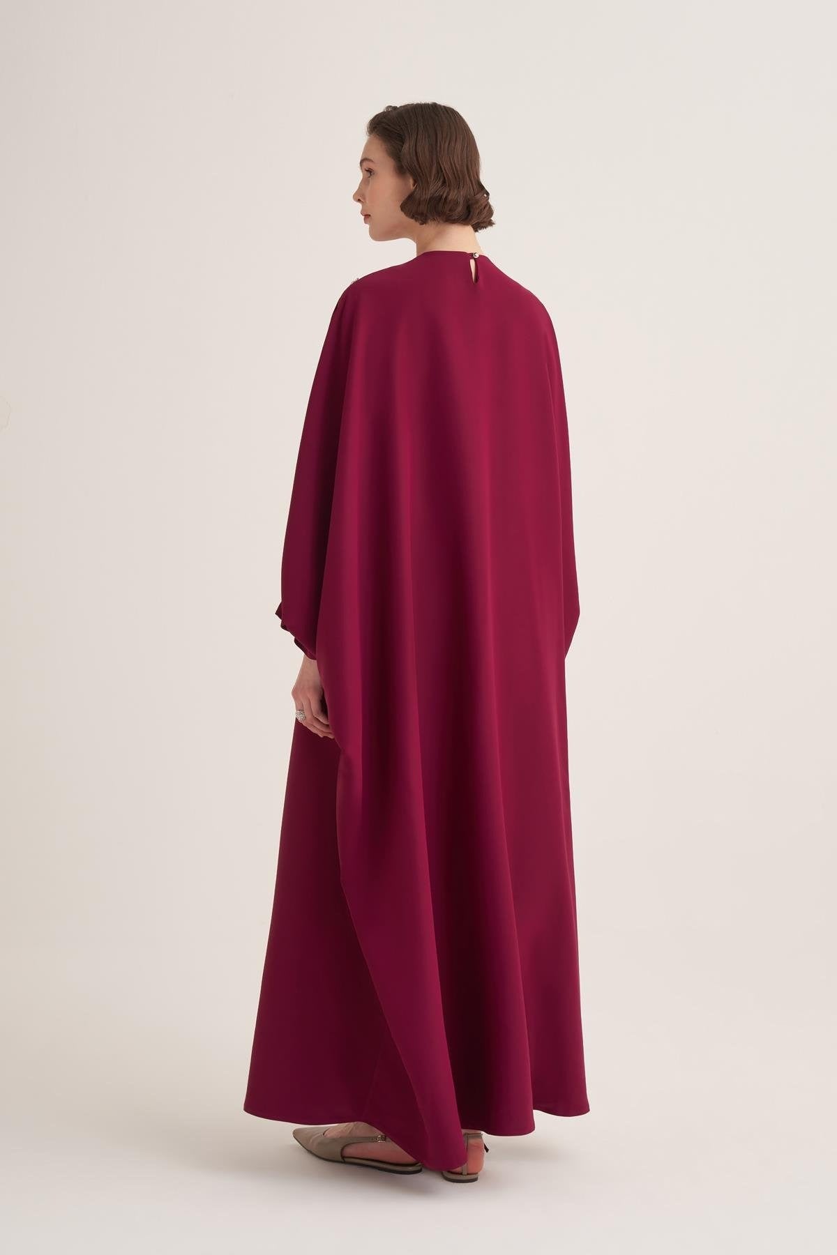 Cherry Kaftan with Crystal Hand Embellishments & Jewelled Belt Buckle