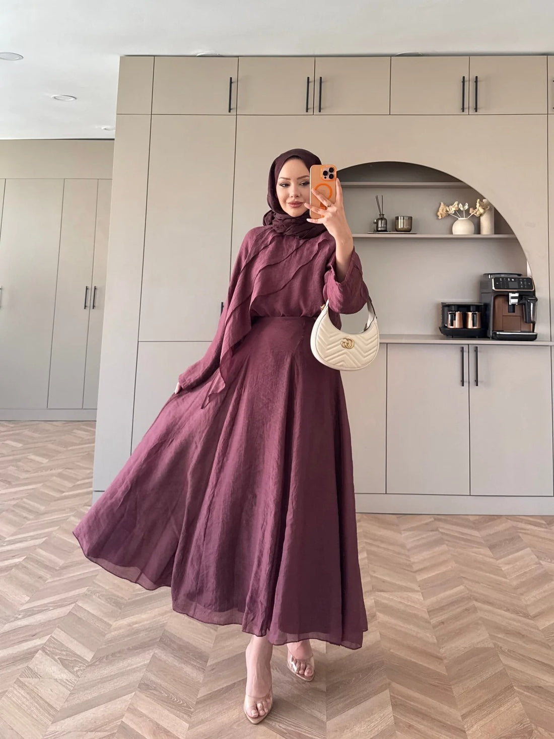 Ruffle Hem Skirt Set in Burgundy