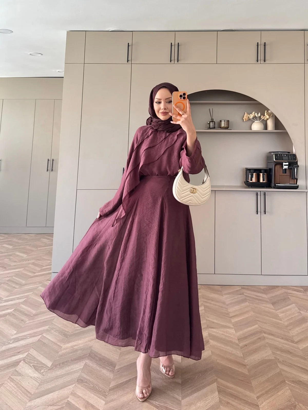 Ruffle Hem Skirt Set in Burgundy