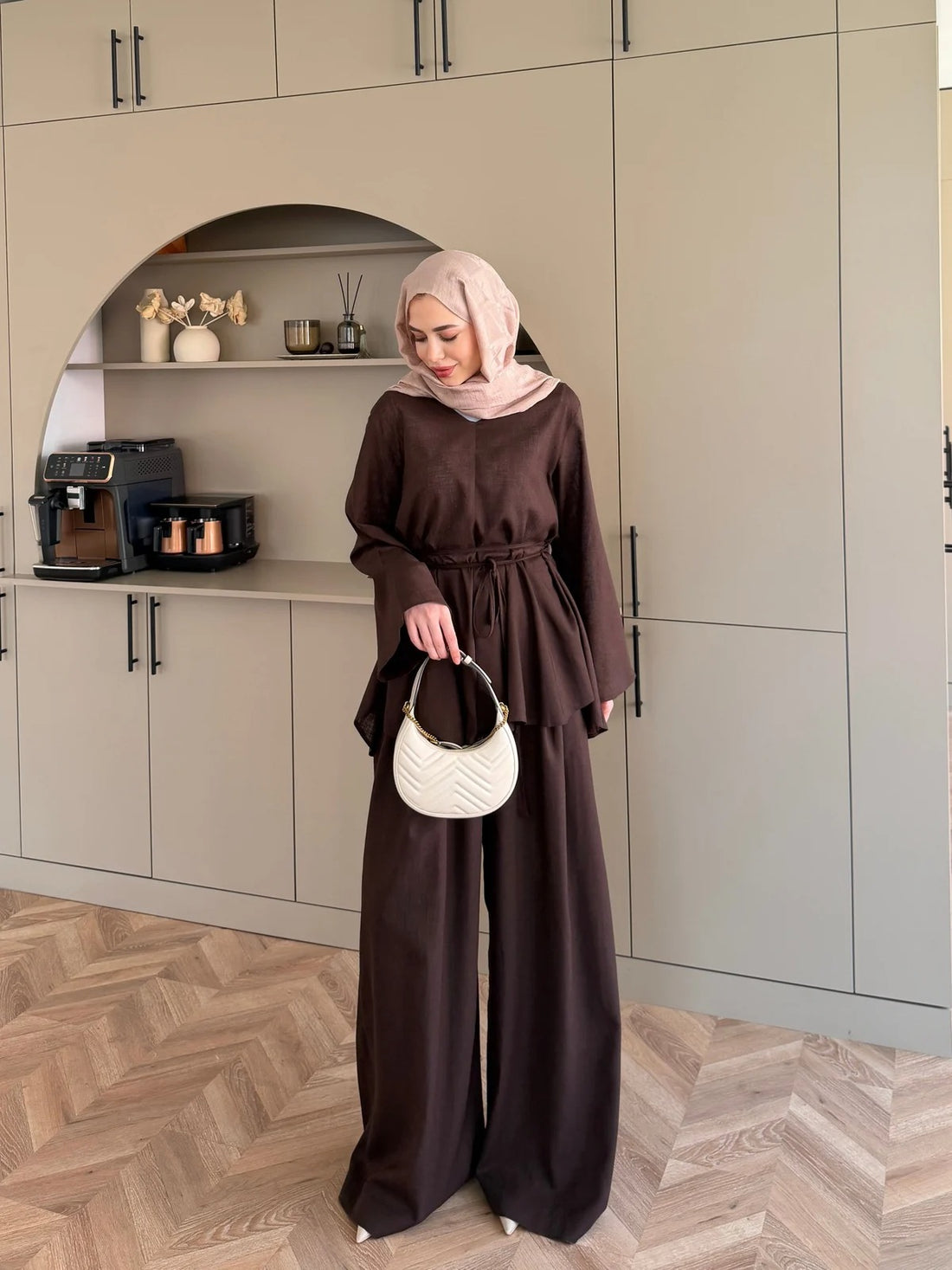 Judy Linen Trouser Set - Two-Piece Co-ord - Brown