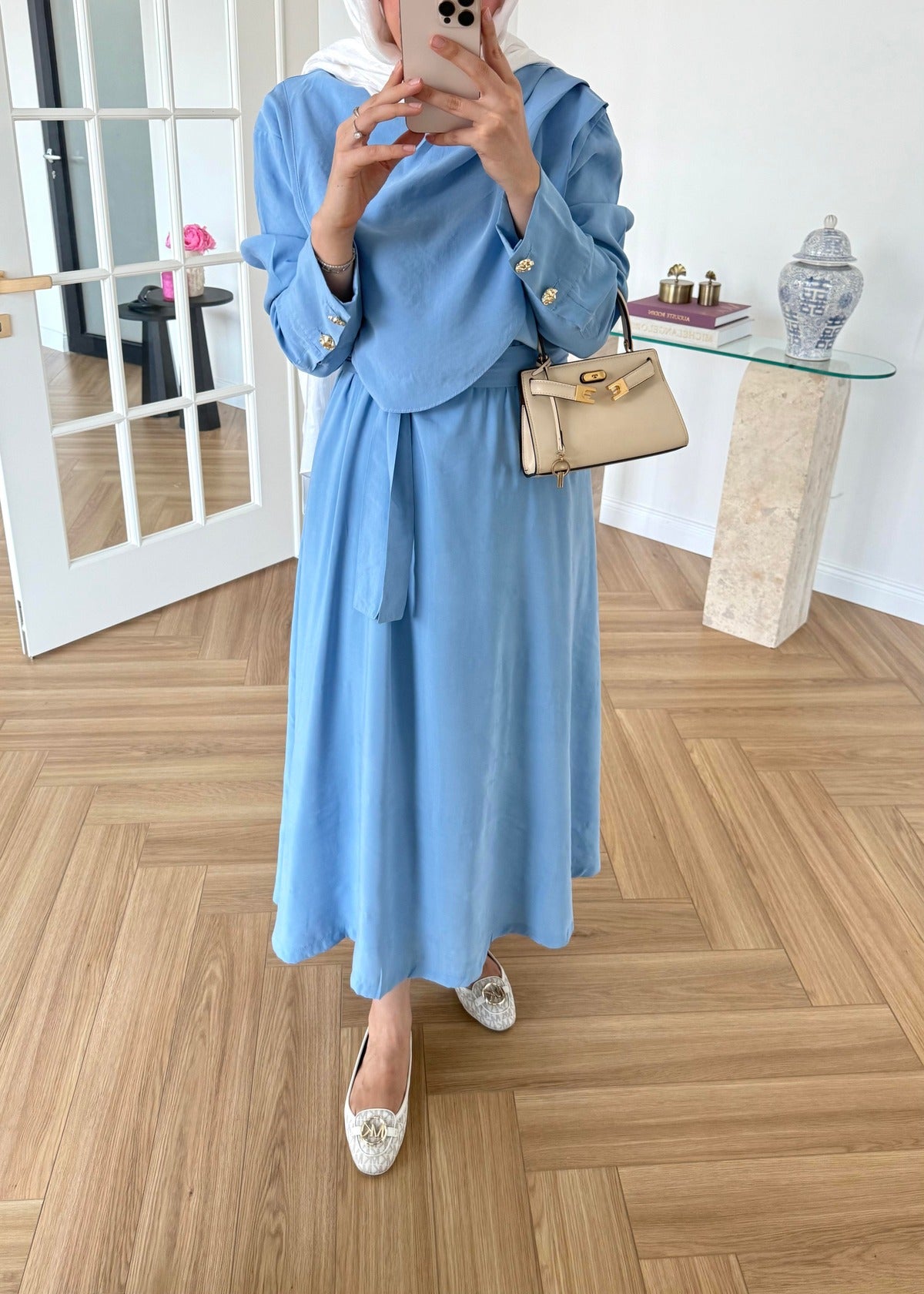 Blue Maxi Dress with Yoke Detail – Modal Fabric