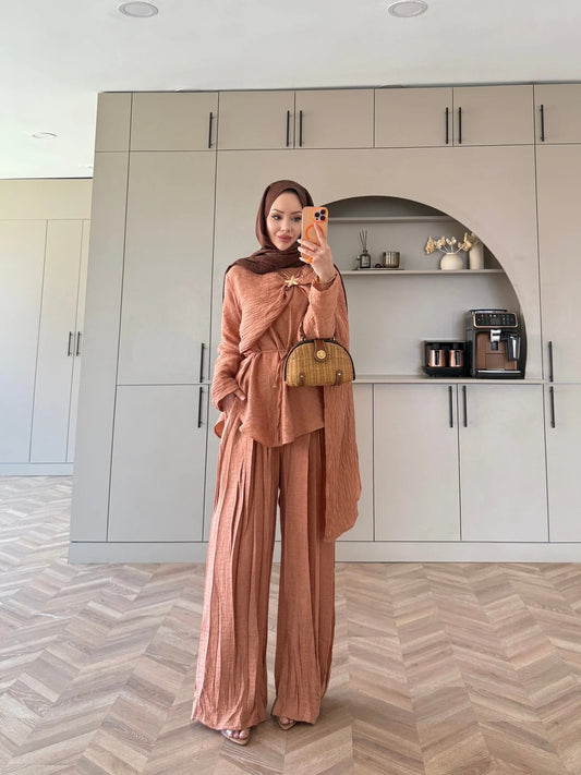 Salmon Starfish Brooch Cape Detail Muslin Trouser Set