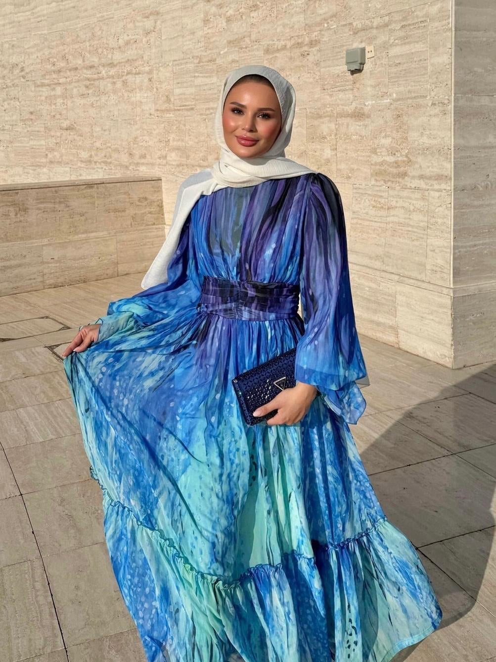 Ruffle Maxi Dress- Blue