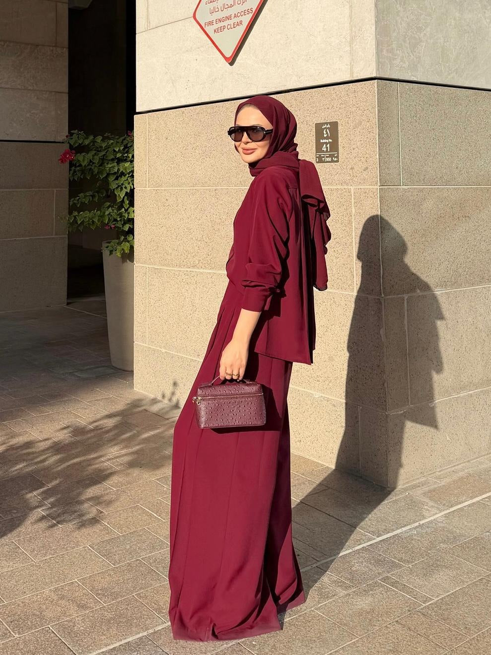 Daphne Pleated Pants Set – Burgundy