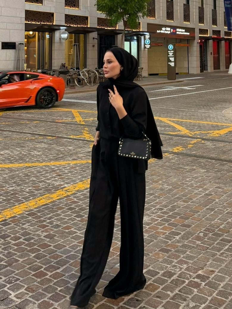 Daphne Pleated Pants Set – Black