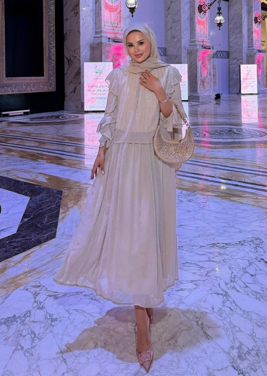 Mia Shimmer Skirt Set – Beige