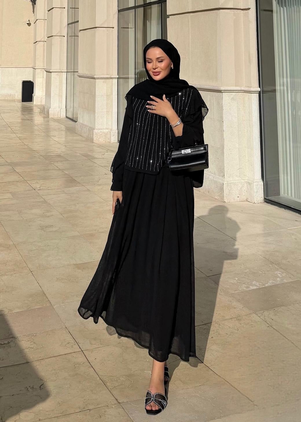 Mia Shimmer Skirt Set – Black