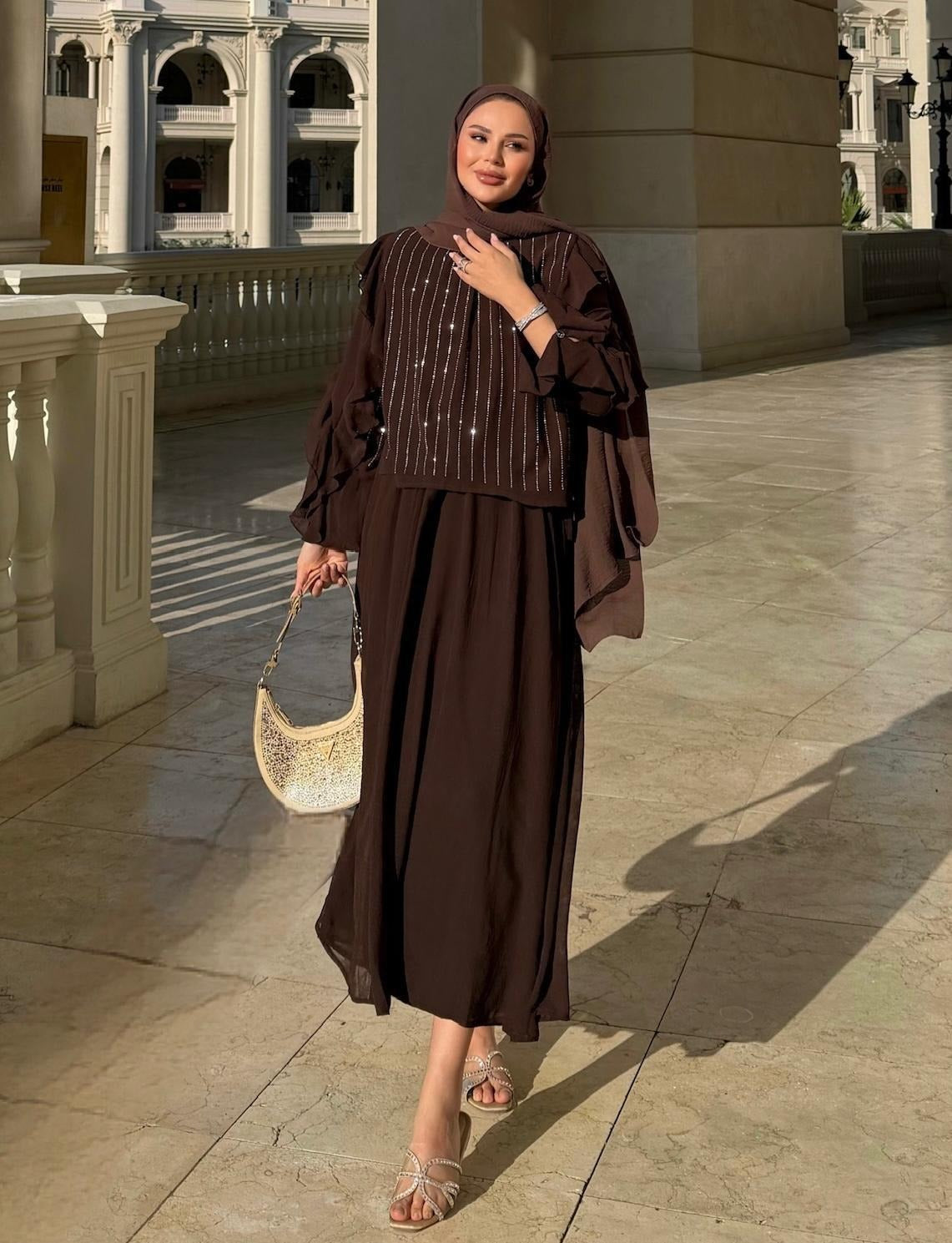 Mia Shimmer Skirt Set – Brown