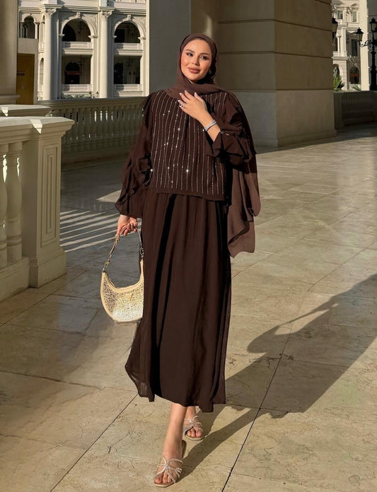 Mia Shimmer Skirt Set – Brown