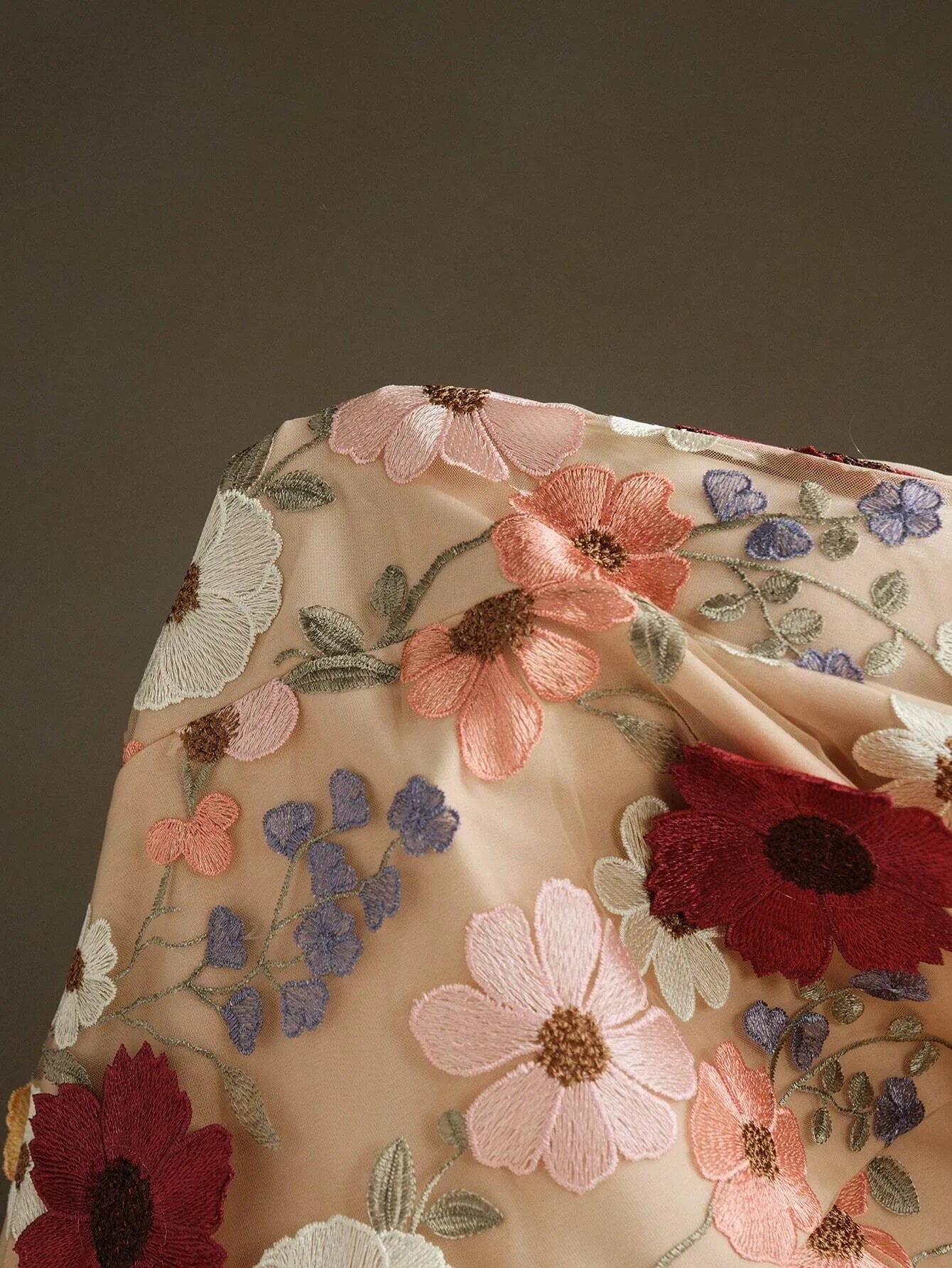 Elegant Mesh Floral Embroidery Maxi Dress