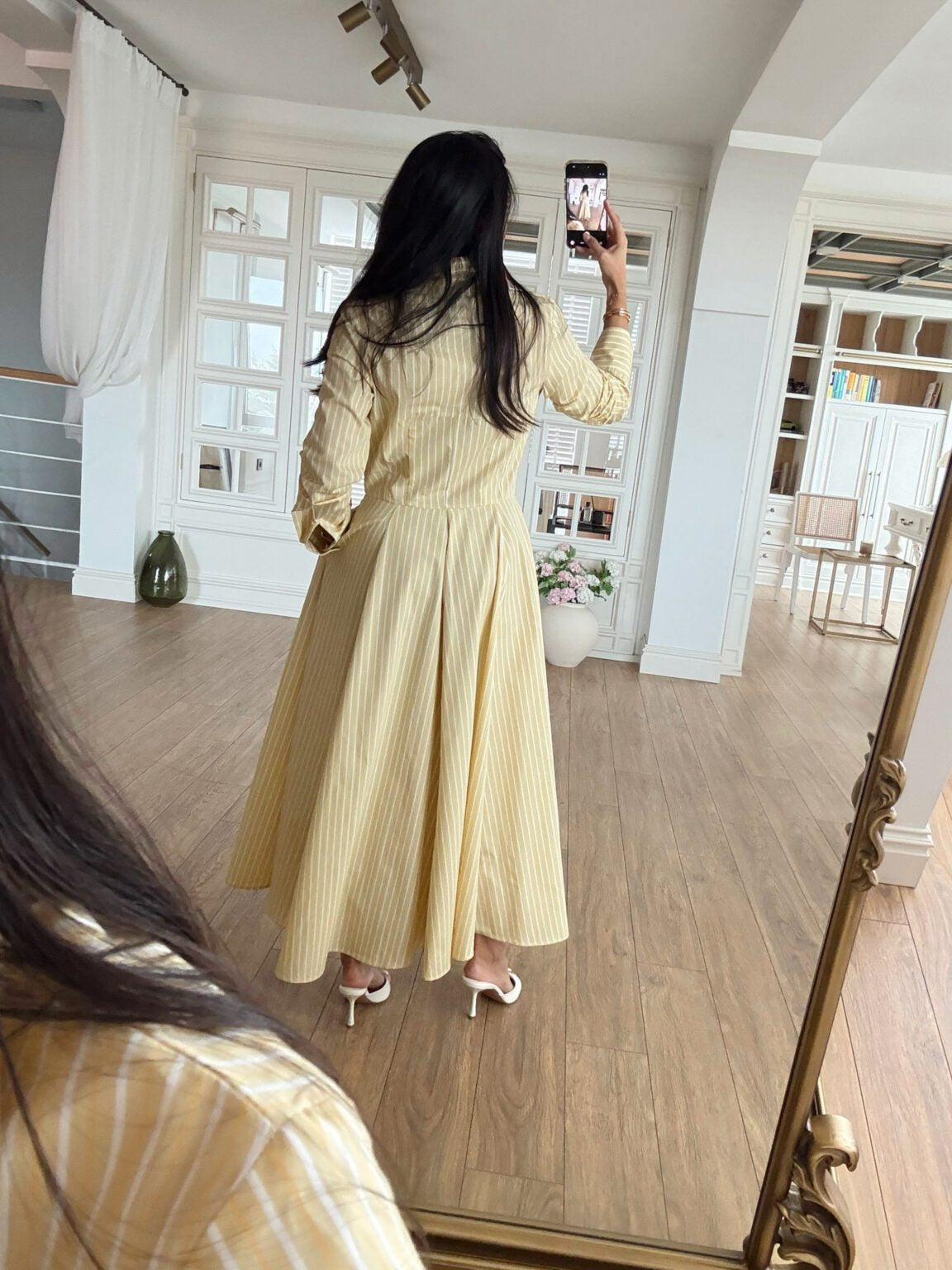 Yellow Striped Cotton Maxi Shirt Dress