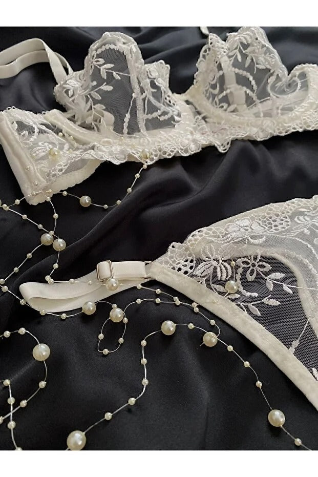 Vanilla Bridal Bra Set - White Lace 2-Piece Lingerie with Thong
