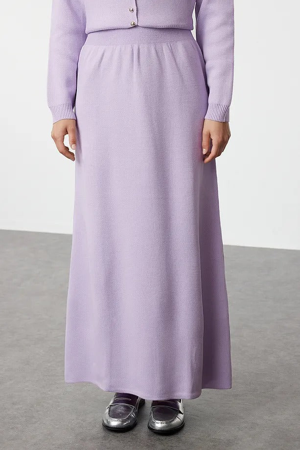 Lilac Button-Front Knit Cardigan & Skirt Set