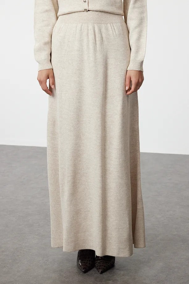 Ecru Button-Front Knit Cardigan & Skirt Set