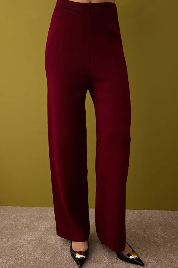 Burgundy Knit Set with Buckle Detail