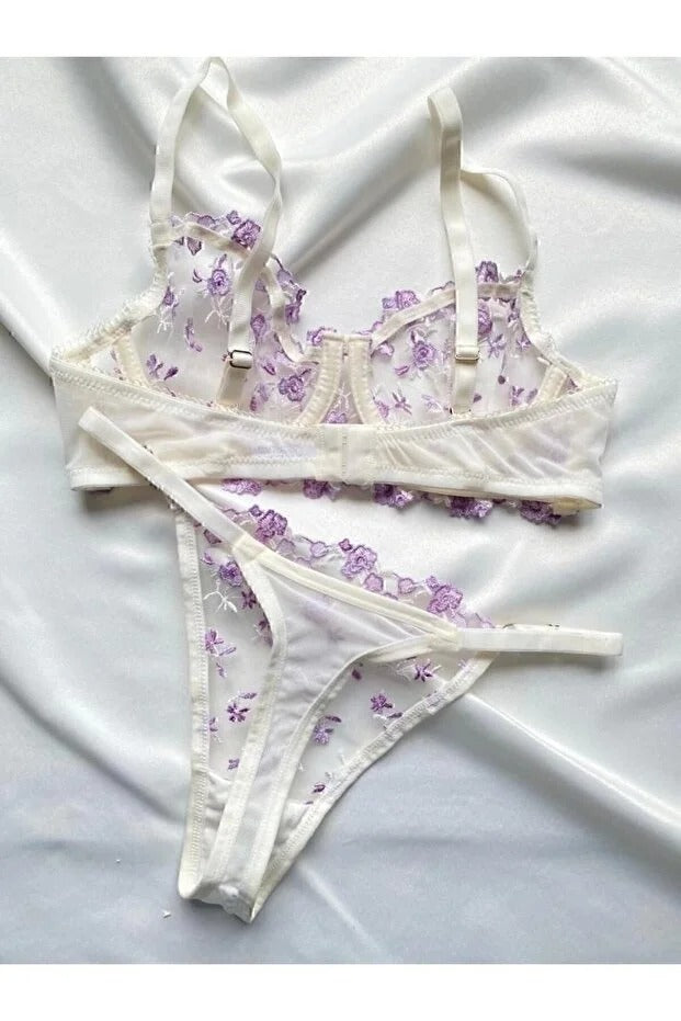 Premium Floral Bralette Set - Underwire Bra & Thong Lingerie