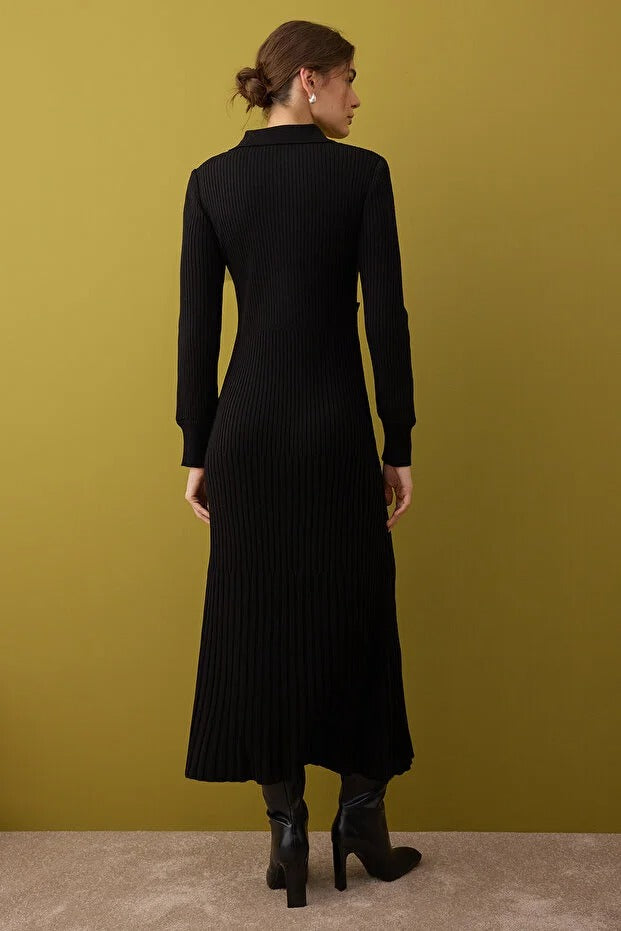 Black Ribbed Knit Modest Dress