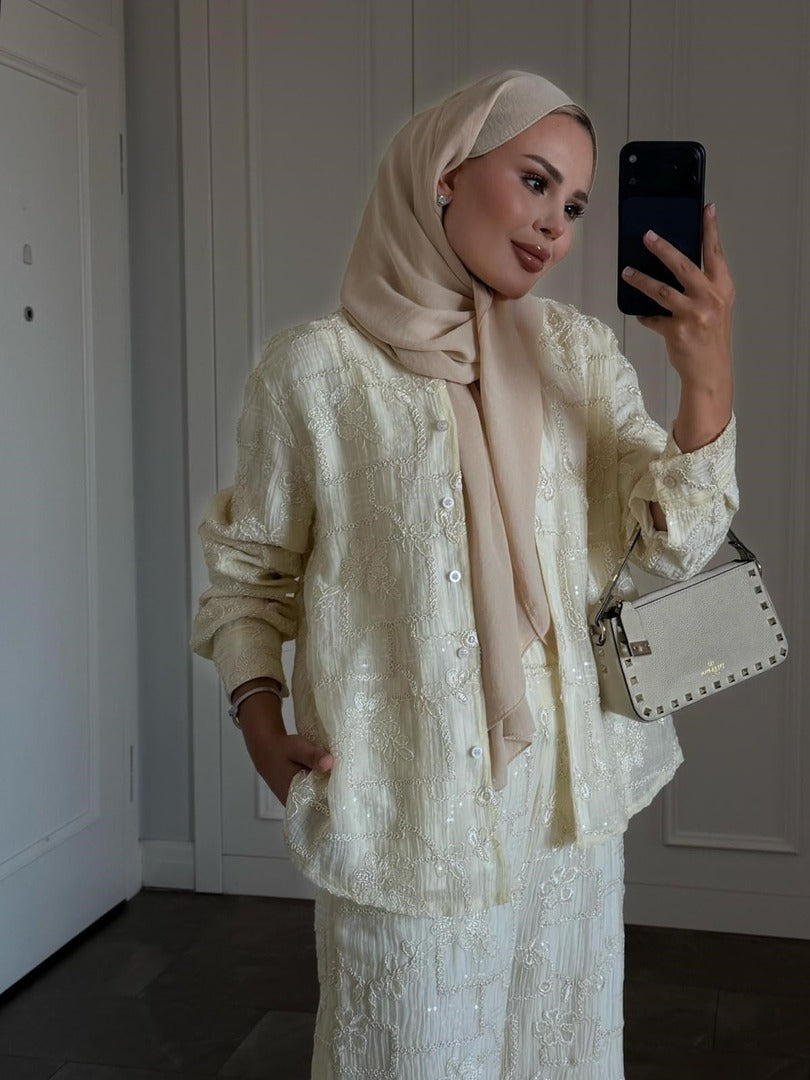 Lilly Modest Trousers Matching Set | Premium Tunic Co-Ord Suit - Beige