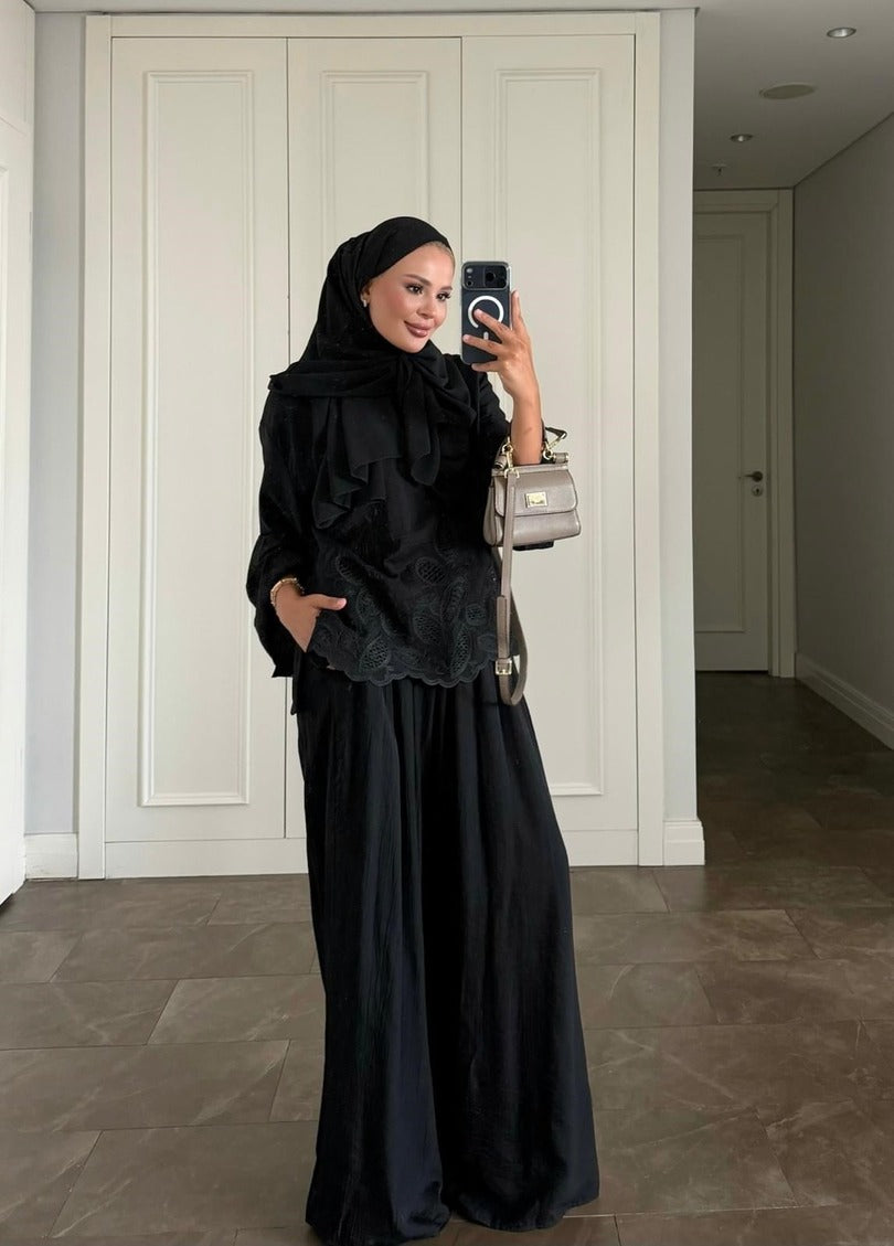 Dolly Black Modest Pant Set - Elegant Two Piece Tunic Outfit