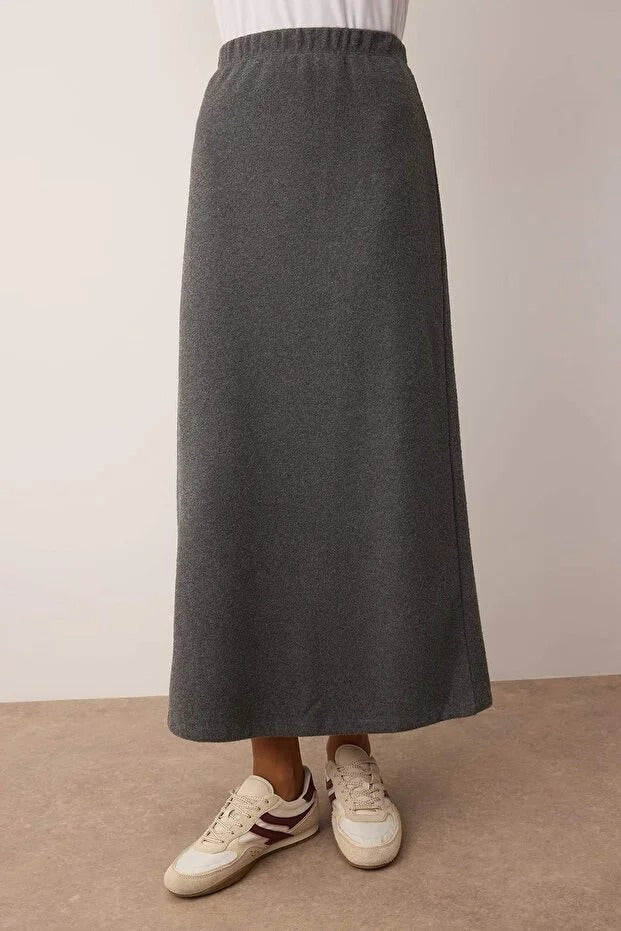 Dark Gray Ribbed Knit Modest Two-Piece Set