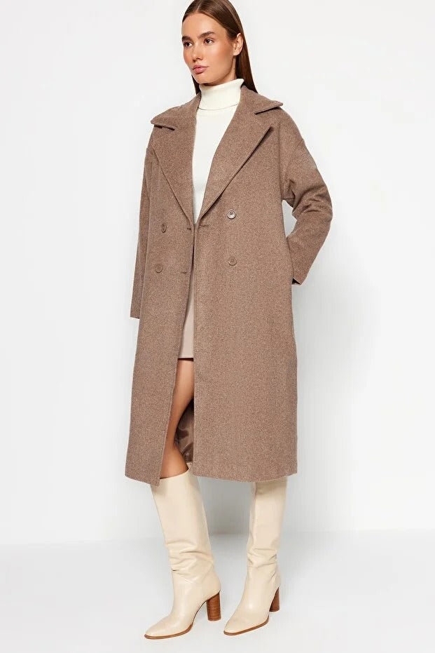 Mink Oversized Wide-Cut Long Wool-Blend Overcoat