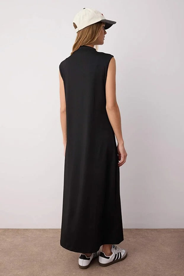 Black High-Neck Sleeveless Scuba Knit Maxi Inner Dress