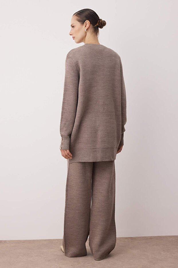Mink Pearl-Button Knit Two-Piece Set