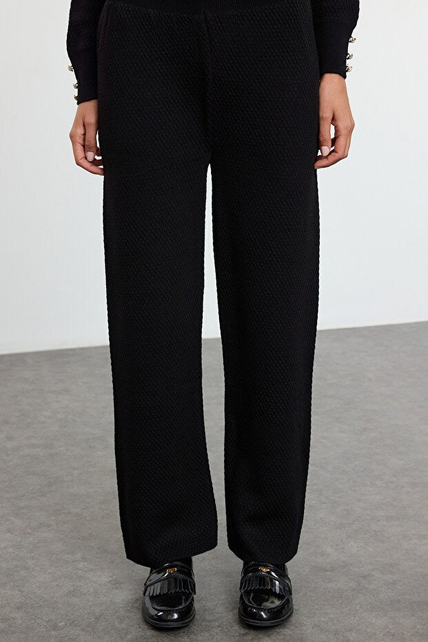 Black Pearl-Button Knit Two-Piece Set