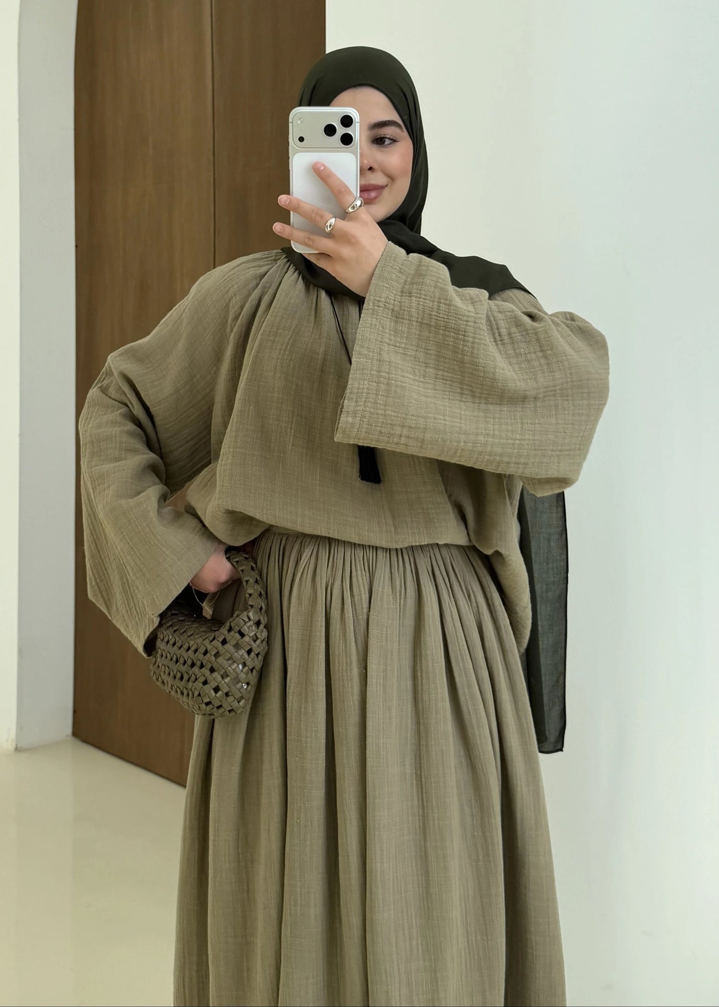 Khaki Muslin Two-Piece Set