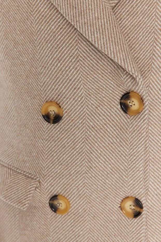Herringbone Pattern Long Wool-Blend Coat