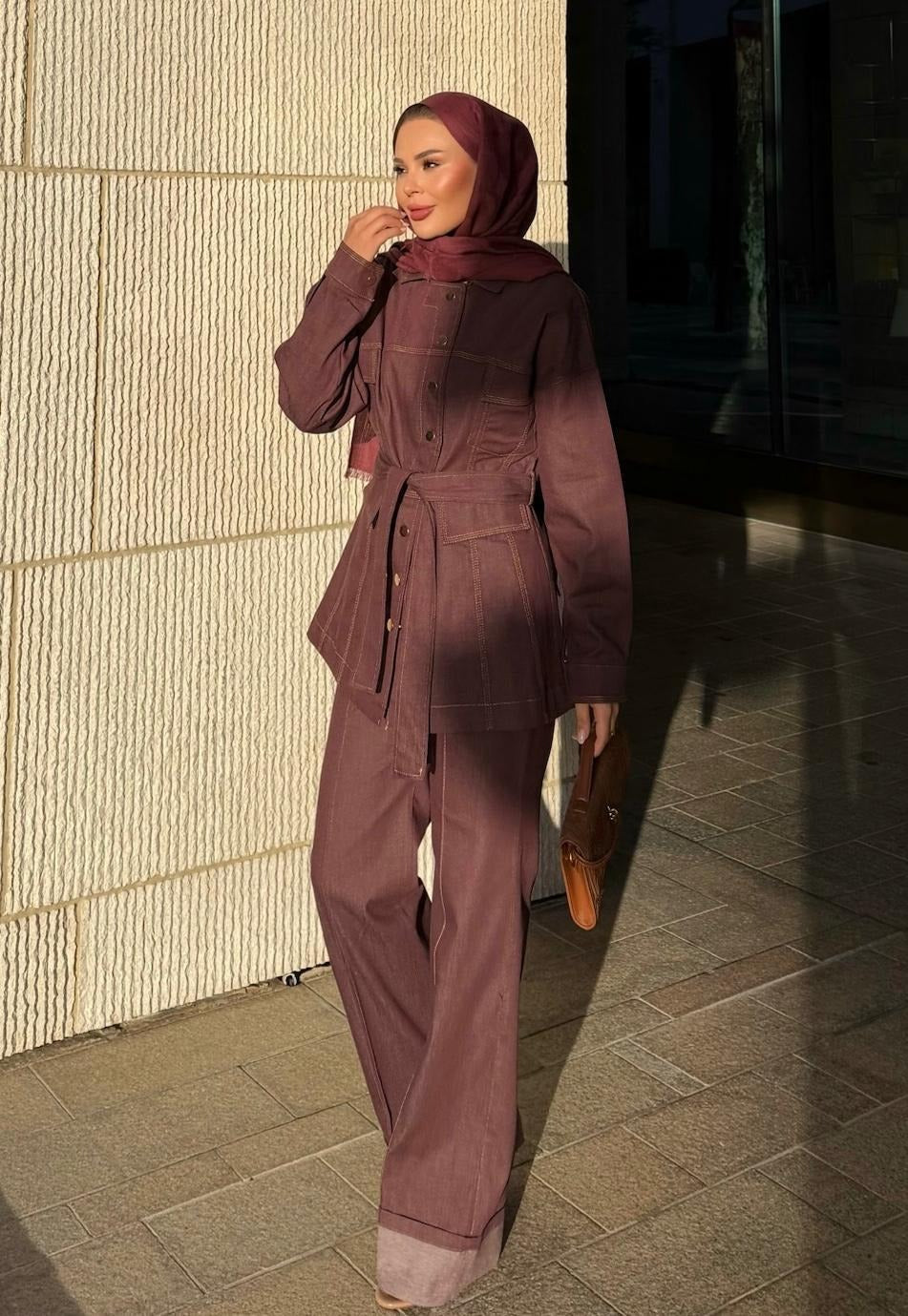 Manche Denim Set – Burgundy