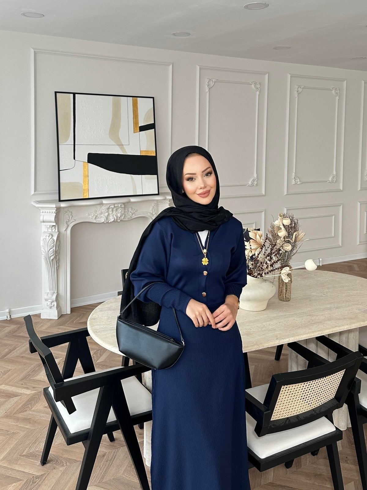 Knit Dress – Navy with Gold Buttons