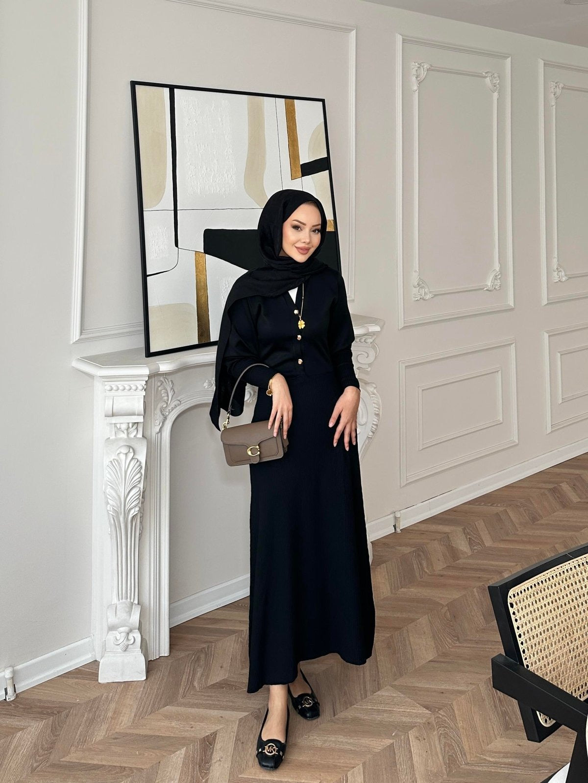 Knit Dress – Black with Gold Buttons