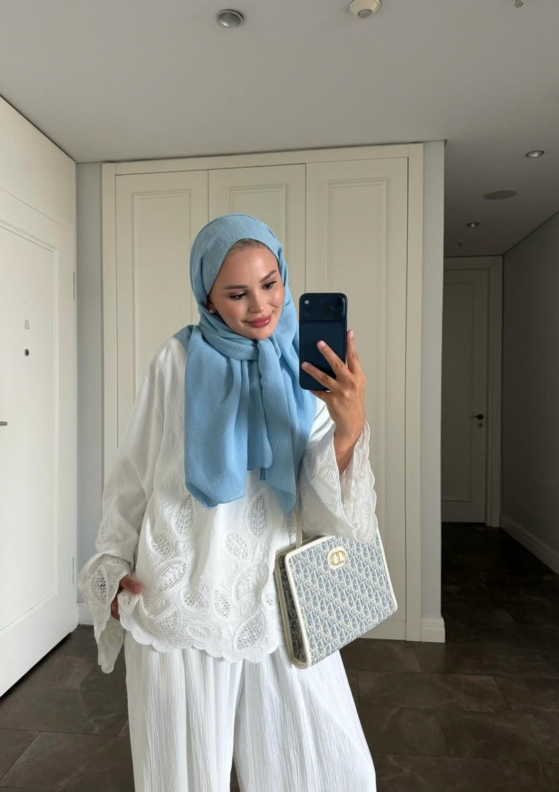 Dolly White Modest Pant Set - Elegant Two Piece Tunic Outfit