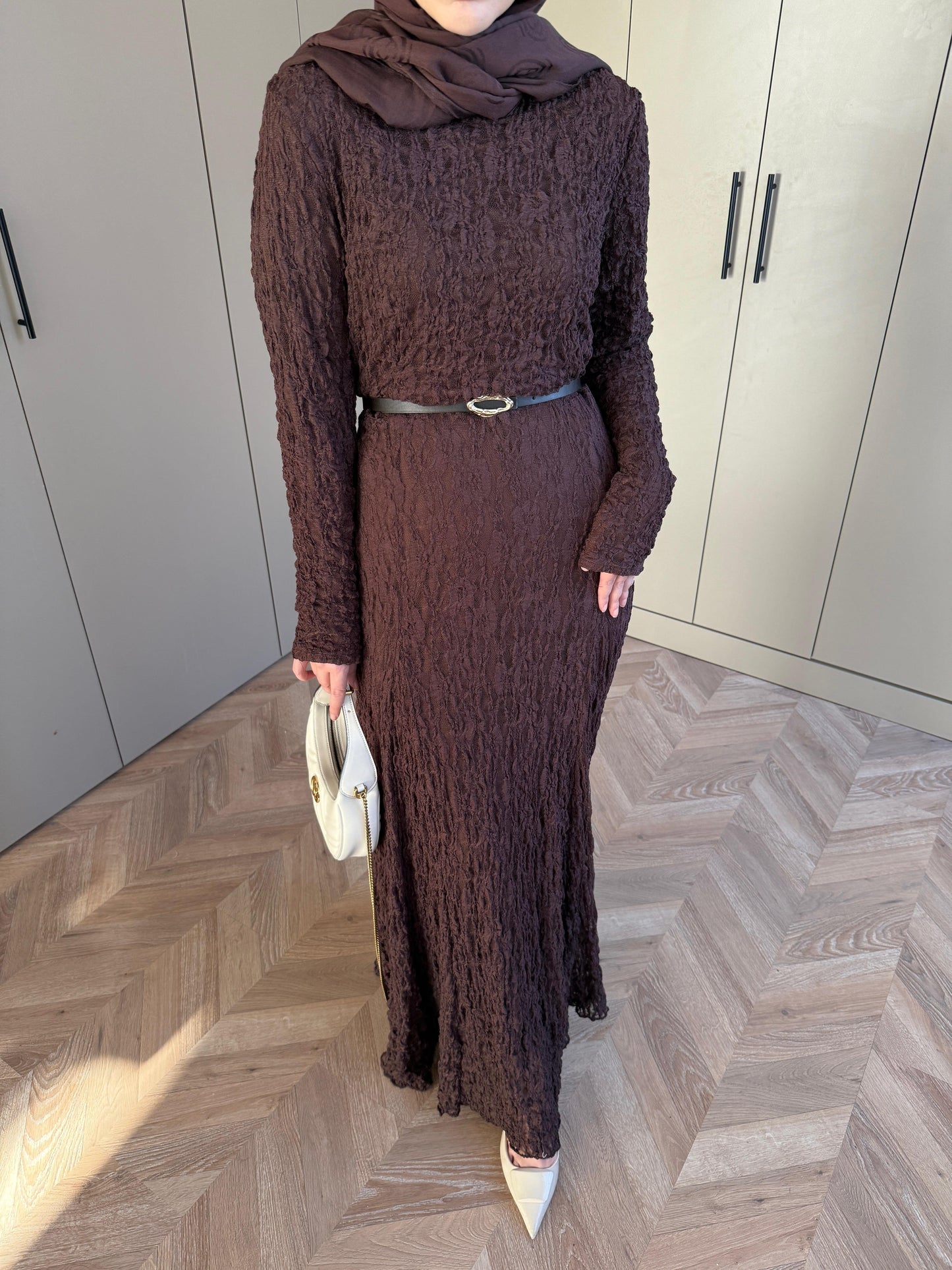 Brown Lace Dress with Removable Belt
