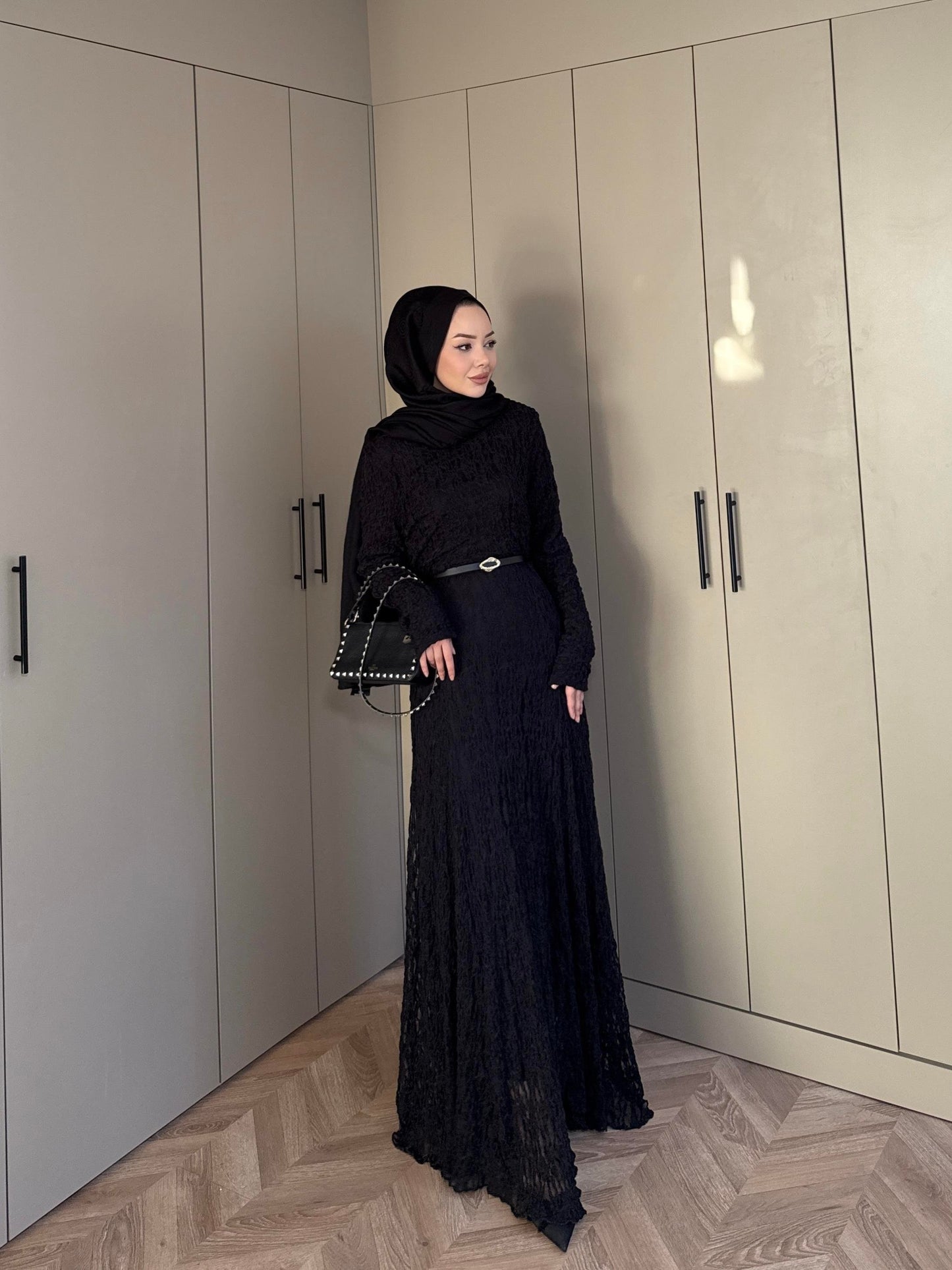 Black Lace Dress with Removable Belt