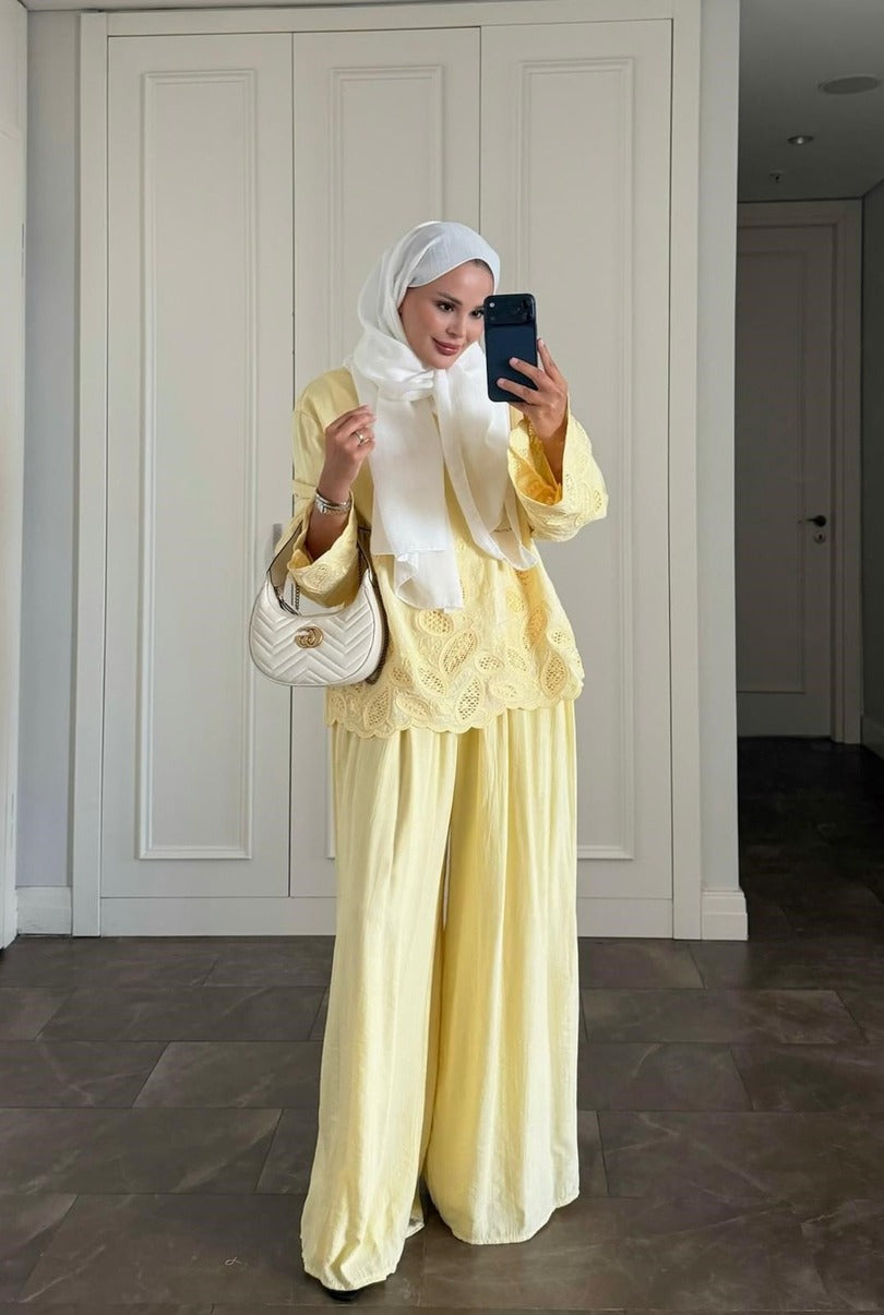 Dolly Yellow Modest Pant Set - Elegant Two Piece Tunic Outfit
