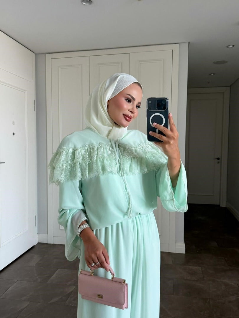 Ivana Mint Modest Pantolon Takımı - Astarlı İki Parça Tunik ve Pantolon Takımı