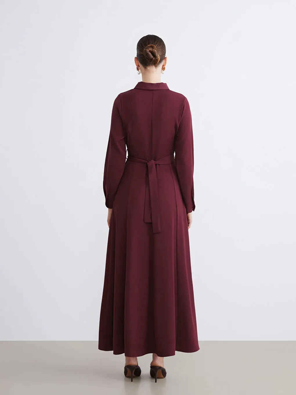 Limited Collection Burgundy Belted Crepe Shirt Dress