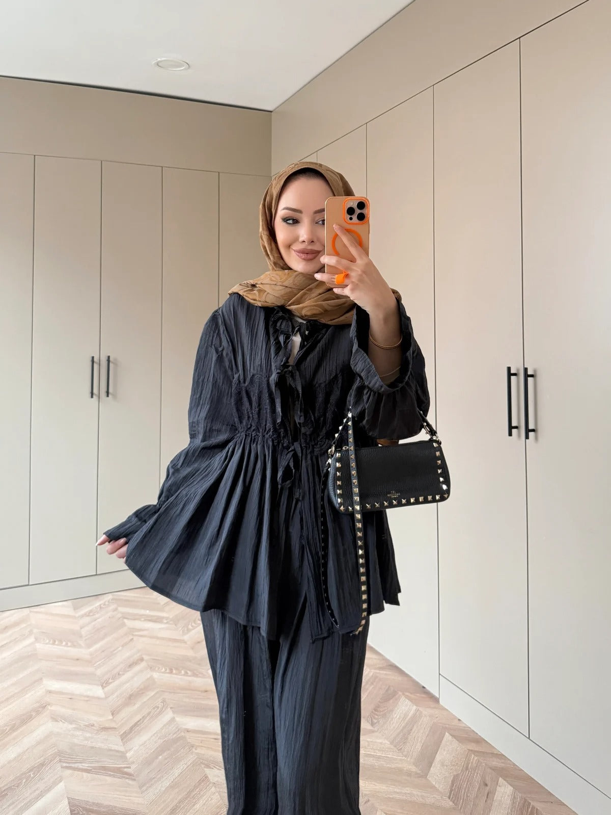 Nada Lace Detail Two-Piece Set – Black