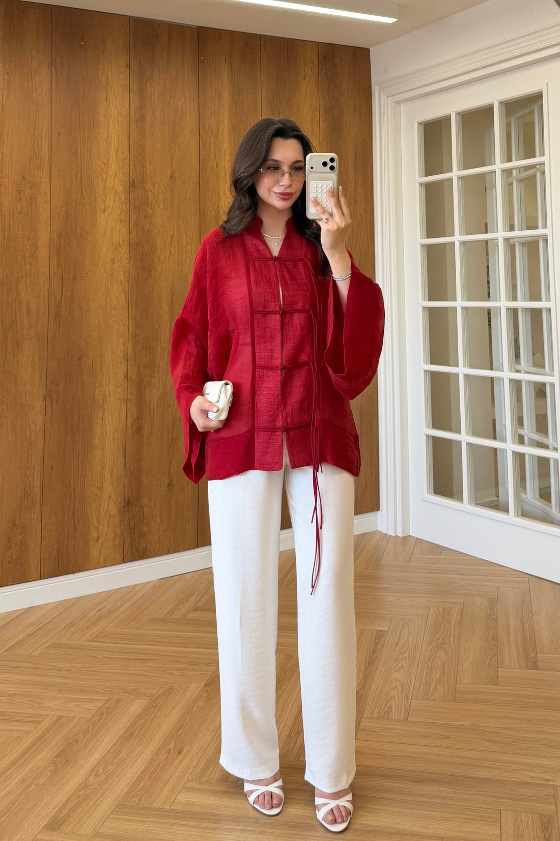 Sakura Red Kimono Jacket - Elegant Lightweight Layer