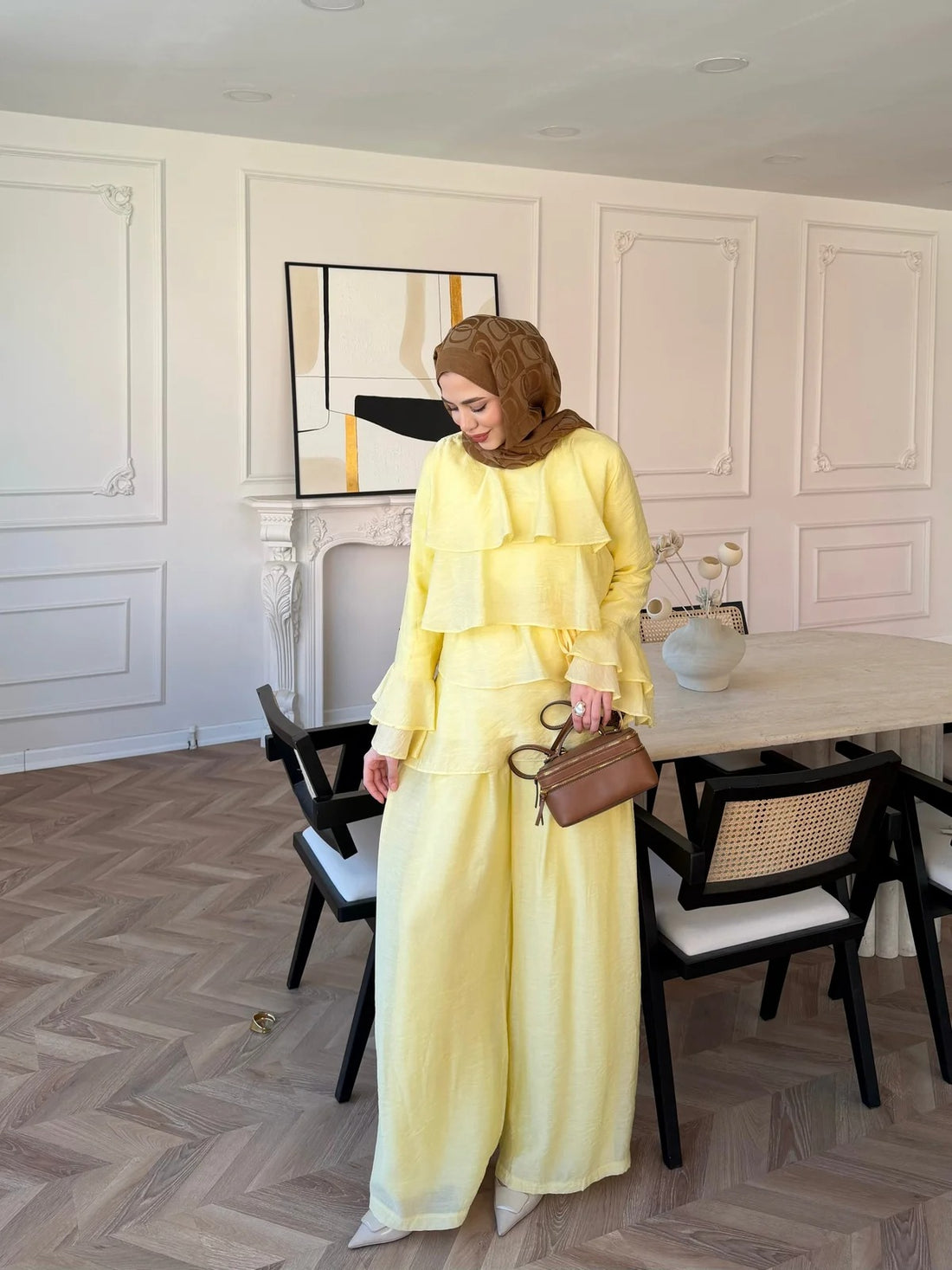 Tiered Tulle Trouser Set in Yellow