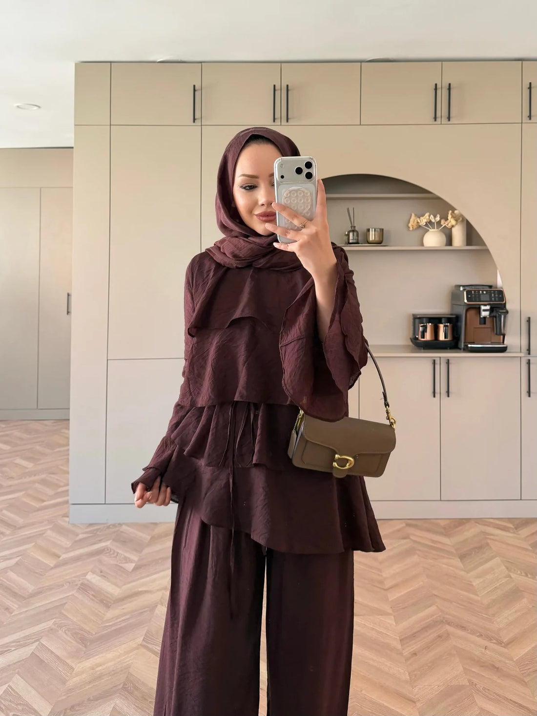 Tiered Tulle Trouser Set in Burgundy