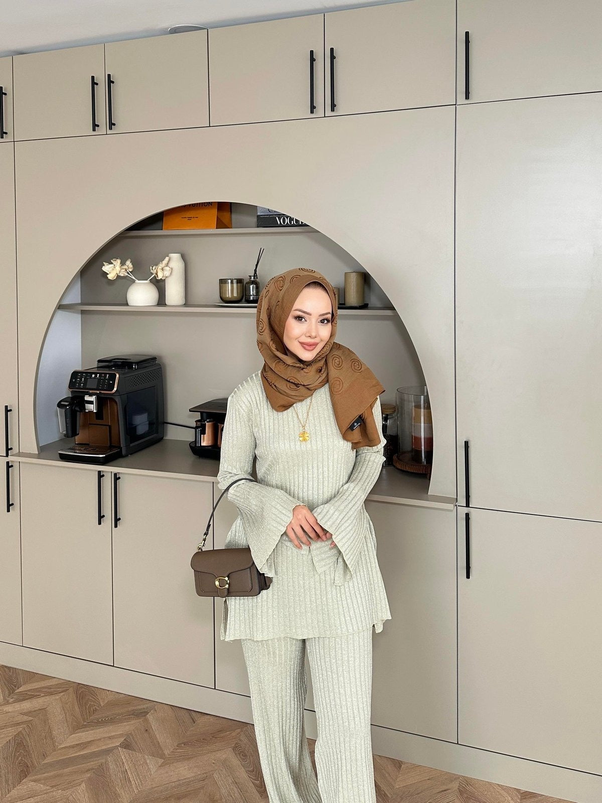 Sally Shimmer Knit Two-Piece Set – Beige